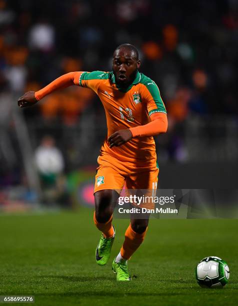 Giovanni Sio of the Ivory Coast looks for space during the International Friendly match between the Ivory Coast and Senegal at the Stade Charlety on...