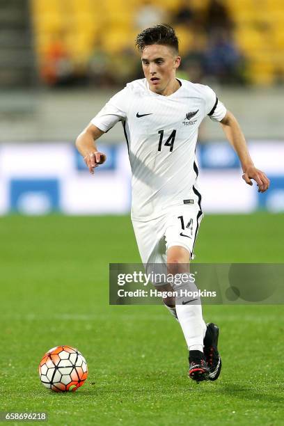 Ryan Thomas of New Zealand in action during the 2018 FIFA World Cup Qualifier match between the New Zealand All Whites and Fiji at Westpac Stadium on...