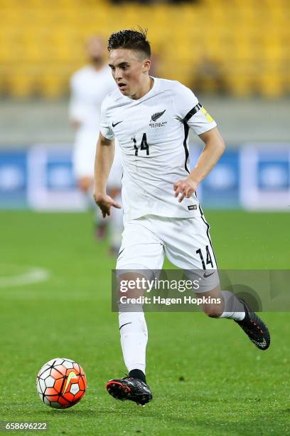 Ryan Thomas of New Zealand in action during the 2018 FIFA World Cup Qualifier match between the New Zealand All Whites and Fiji at Westpac Stadium on...