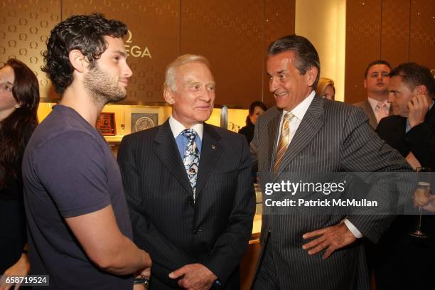 Penn Badgley, Buzz Aldrin and Stephen Urquhart attend Omega & GQ Celebrate the 40th Anniversary of the Moon Landing with BUZZ ALDRIN at Omega...