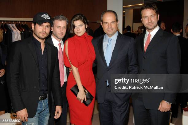 Andrew Levitas, Dan Abrams, Lake Bell, Massimo Ferragamo and Gerard Butler attend SALVATORE FERRAGAMO Intimate Dinner hosted by MASSIMO FERRAGAMO at...