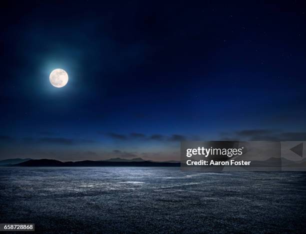 night empty parking lot - moody sky moon night stock pictures, royalty-free photos & images