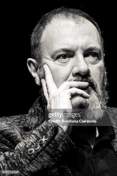 Writer Carlo Lucarelli attends "An Evening with Jo Nesbo" at Teatro Elfo Puccini on March 27, 2017 in Milan, Italy.