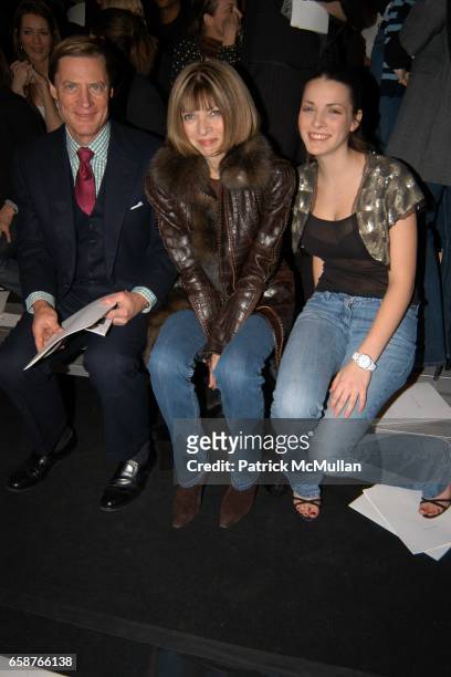 Shelby Bryan, Anna Wintour and Bea Shaffer attend Marc Jacobs Fall 2004 Collection Show at The New York State Armory on February 9, 2004 in New York...