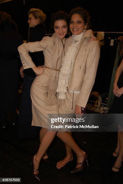 Mariacarla Boscono and Frankie Rayder attend At the Carolina Herrera Fashion Show at Bryant Park Tents on February 9, 2004 in New York City.