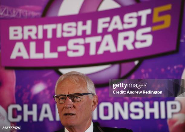 Barry Hearn speaks during an announcement by Barry Hearn and Matchroom Sport on March 28, 2017 at the O2 in London, England.