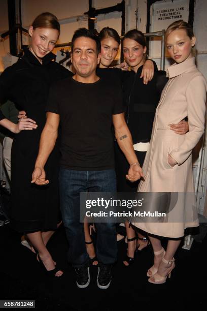 Tiiu Kuik, Eugenia Volodina, Narciso Rodriguez, Daria Werbowy and Gemma Ward attend Narciso Rodriguez Fall 2004 Show at Bryant Park Tents on February...