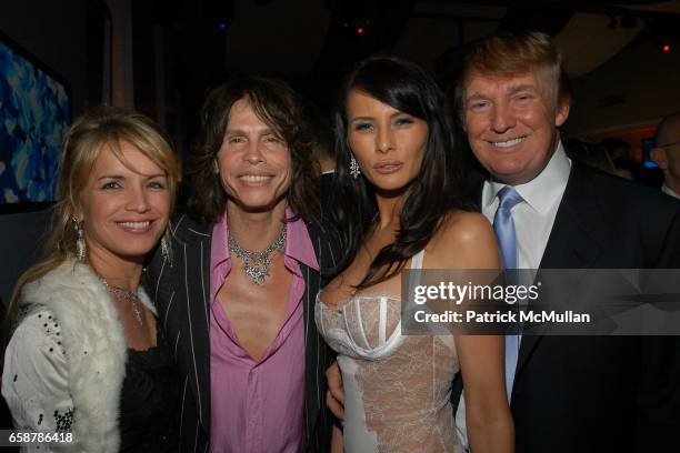 Teresa Barrick, Steven Tyler, Melania Knauss and Donald Trump attend the 2004 Vanity Fair Oscar Party at Mortons on February 29, 2004 in Beverly...