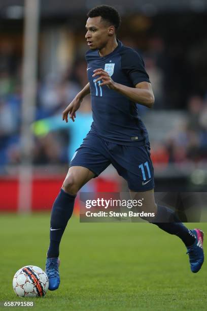 Jacob Murphy of England in action during the U21 international friendly match between Denmark and England at BioNutria Park on March 27, 2017 in...