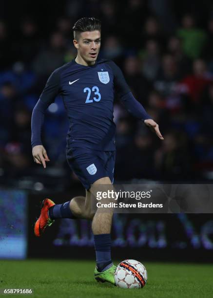 Jack Grealish of England in action during the U21 international friendly match between Denmark and England at BioNutria Park on March 27, 2017 in...