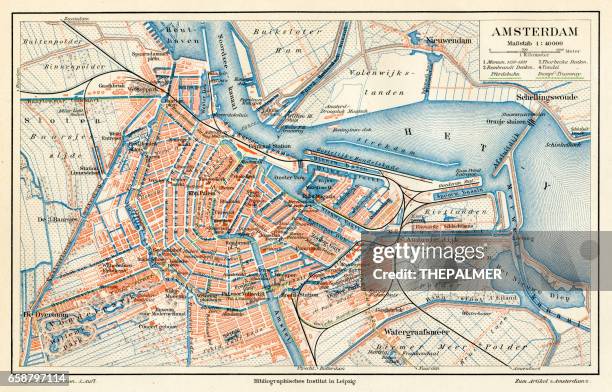 bildbanksillustrationer, clip art samt tecknat material och ikoner med amsterdam city karta 1895 - amsterdam