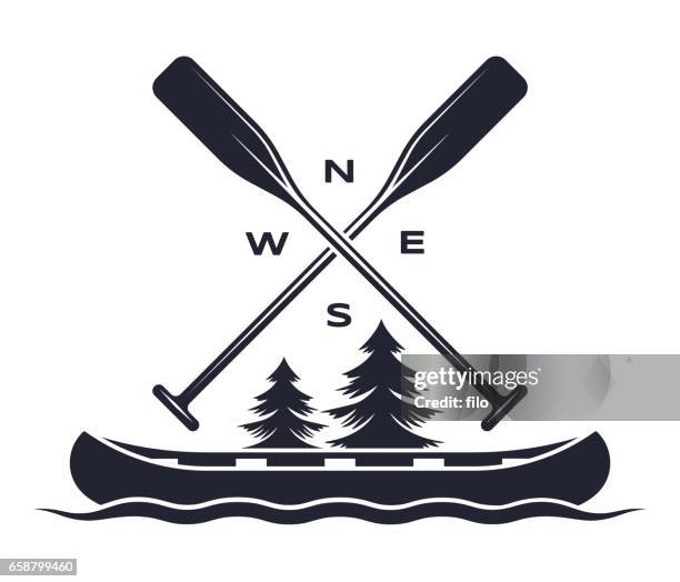 illustrazioni stock, clip art, cartoni animati e icone di tendenza di simbolo avventura remo canoa - remo