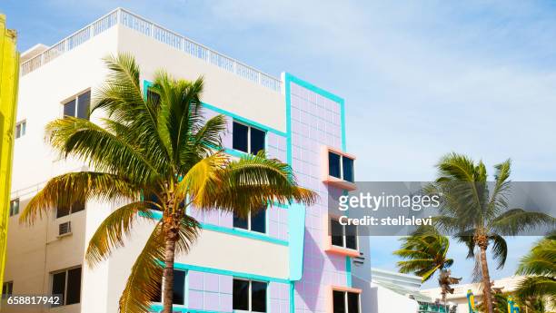 colorful buildings in south miami beach - miami stock pictures, royalty-free photos & images