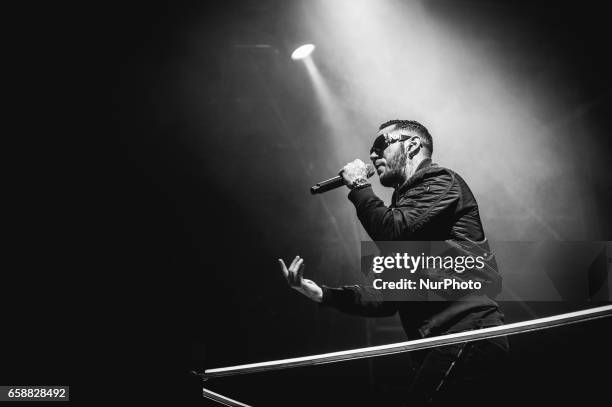 Italian rapper Emis Killa performs live his 'Terza Stagione Tour 2017' at Atlantico Music Club on March 27, 2017 in Rome, Italy