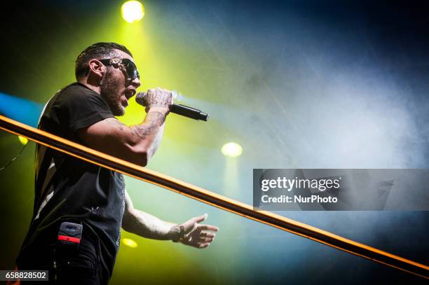 Italian rapper Emis Killa performs live his 'Terza Stagione Tour 2017' at Atlantico Music Club on March 27, 2017 in Rome, Italy