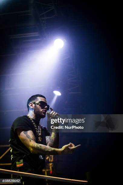 Italian rapper Emis Killa performs live his 'Terza Stagione Tour 2017' at Atlantico Music Club on March 27, 2017 in Rome, Italy