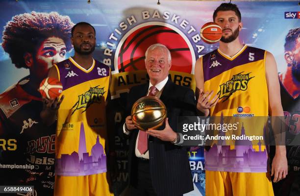 Rashad Hassan ; Barry Hearn and Zak Welles are pictured during an announcement by Barry Hearn and Matchroom Sport on March 28, 2017 at the O2 in...