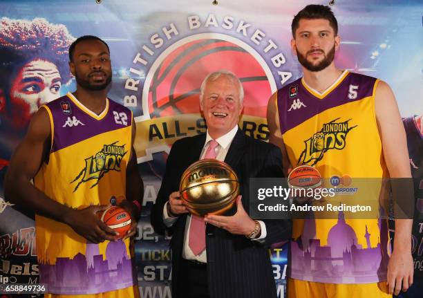 Rashad Hassan ; Barry Hearn and Zak Welles are pictured during an announcement by Barry Hearn and Matchroom Sport on March 28, 2017 at the O2 in...