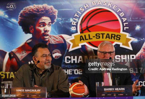 Vince Macaulay and Barry Hearn are pictured during an announcement by Barry Hearn and Matchroom Sport on March 28, 2017 at the O2 in London, England.