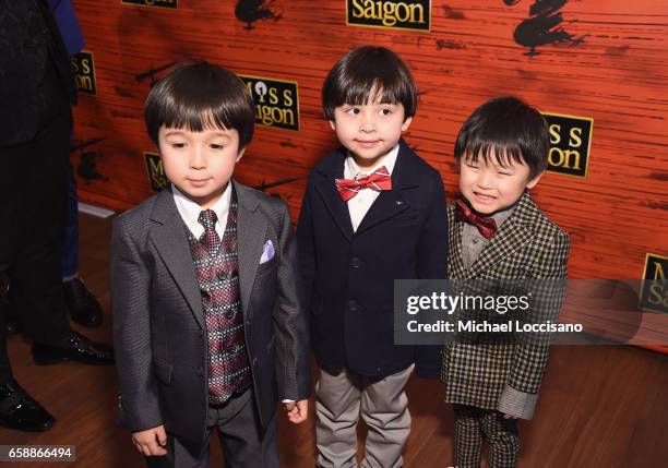 Samuel Li Weintraub, Jace Chen and Gregory Ye attend the after party for "Miss Saigon" Broadway Opening Night at Tavern on the Green on March 23,...