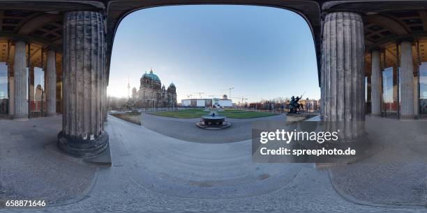 360° panoramic view of berlin cathedral and city palace - 360vr stock-fotos und bilder