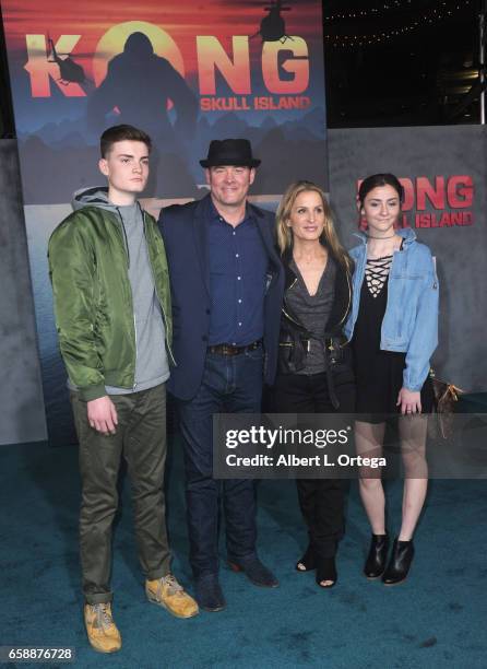 Actor David Koechner with family arrive for the Premiere Of Warner Bros. Pictures' "Kong: Skull Island" held at Dolby Theatre on March 8, 2017 in...