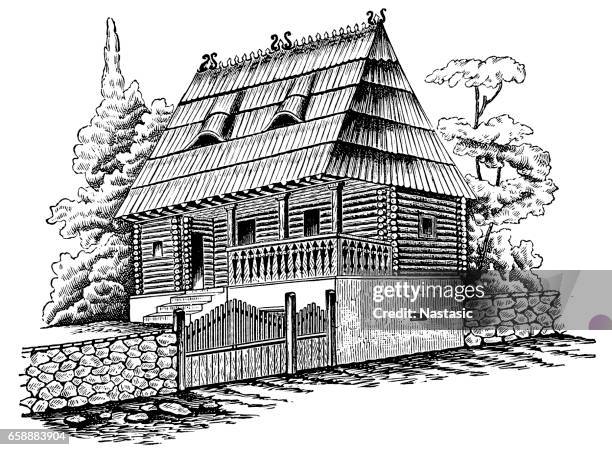 upper house accommodation - rustic farmhouse stock illustrations