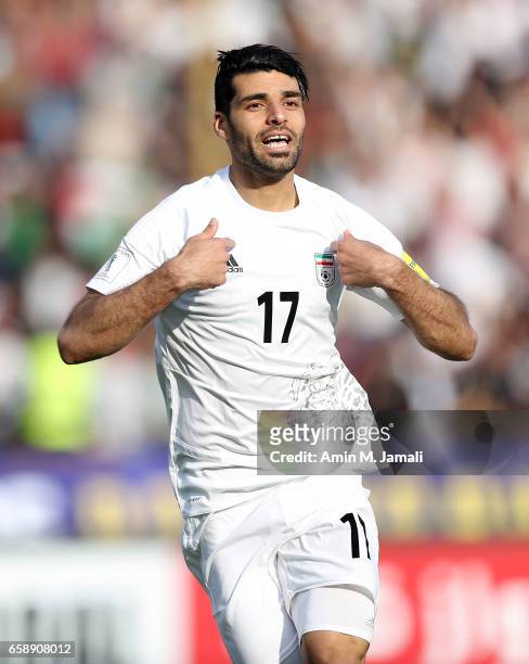 Mehdi Taremi celebrates ofter the first goal during Iran against China PR - FIFA 2018 World Cup Qualifier on March 28, 2017 in Tehran, Iran.