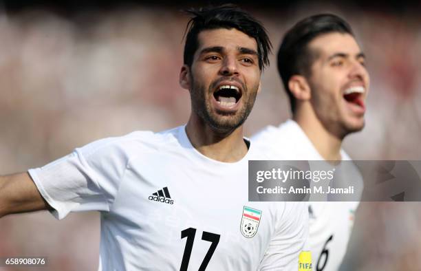 Mehdi Taremi celebrates ofter the first goal during Iran against China PR - FIFA 2018 World Cup Qualifier on March 28, 2017 in Tehran, Iran.