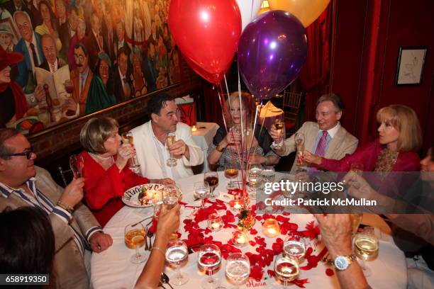 Hunt Slonem, Jacqueline Stone, Oliver Stone, Monique van Vooren, Geoffrey Bradfield and Gigi Fisdell attend Monique van Vooren Hosts a Birthday Party...