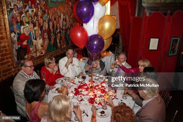 Hunt Slonem, Jacqueline Stone, Oliver Stone, Monique van Vooren, Geoffrey Bradfield and Gigi Fisdell attend Monique van Vooren Hosts a Birthday Party...