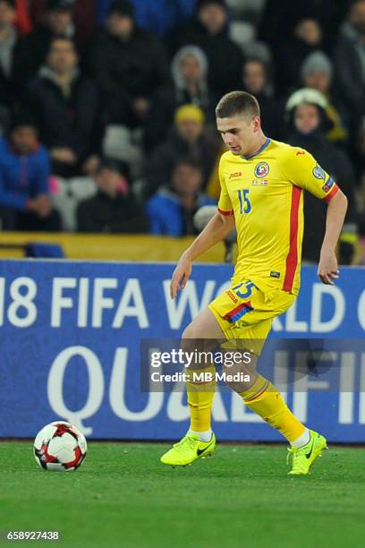 Romania's national soccer player Razvan Marin controls the ball during the 2018 FIFA World Cup qualifier soccer game between Romania and Denmark, on...