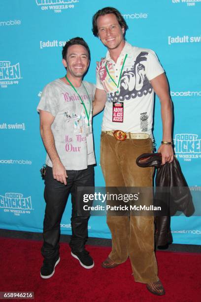 David Faustino and Corin Nemec attend Seth Green and Adult Swim Present Robot Chicken Skate Party Bus Tour at Skateland on August 1, 2009 in...