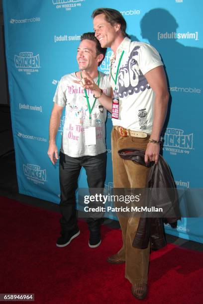 David Faustino and Corin Nemec attend Seth Green and Adult Swim Present Robot Chicken Skate Party Bus Tour at Skateland on August 1, 2009 in...