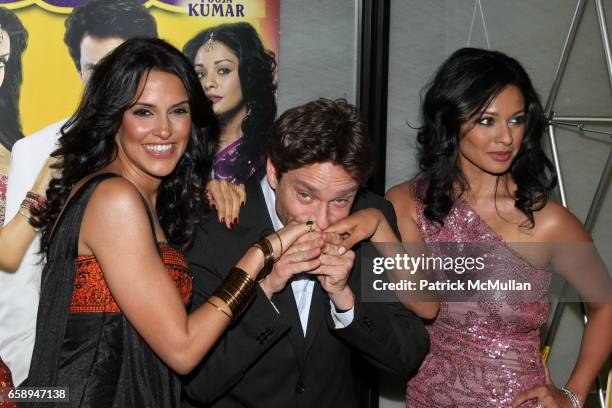 Pooja Kumar, Chris Kattan and Neha Dhupia attend New York Premiere of IFC's BOLLYWOOD HERO at The Rubin Museum of Art on August 4, 2009 in New York.