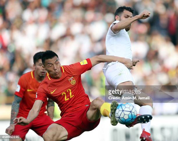 Yu Dabao of China in action during Iran against China PR - FIFA 2018 World Cup Qualifier on March 28, 2017 in Tehran, Iran.
