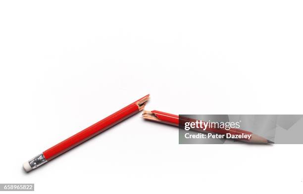 close up of broken red pencil with copy space - pencil stock pictures, royalty-free photos & images