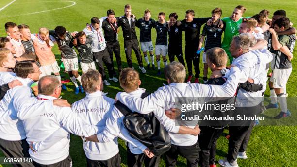 Team Germany celebrates the victory against Turkey during the UEFA U17 elite round match between Germany and Turkey on March 28, 2017 in Manavgat,...