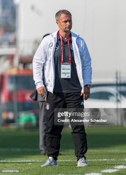 Head coach Christian Wueck of Germany is seen during the UEFA U17 elite round match between Germany and Turkey on March 28, 2017 in Manavgat, Turkey.