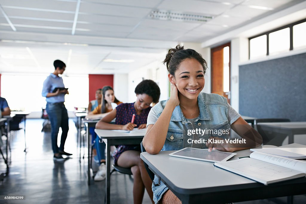 Female student smiling to camera