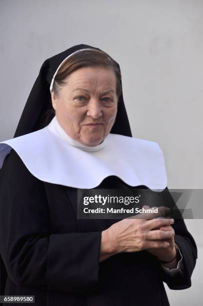 Marianne Saegebrecht poses during 'Erik.Weltmeisterin' on set photo call at Kloster Mariabrunn on March 28, 2017 in Vienna, Austria.