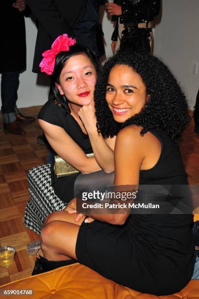 Christine Kim and Lauren Ridloff attend "Lady" by DOUGLAS FRIEDMAN exhibit hosted by Brian Wolk and Claude Morais at Ruffian Gallery N.Y.C. On April...
