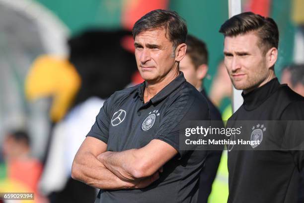 Stefan Kuntz head coach of Germany looks on prior the U21 International Friendly match between Germany U21 and Portugal U21 at Gazi-Stadion auf der...