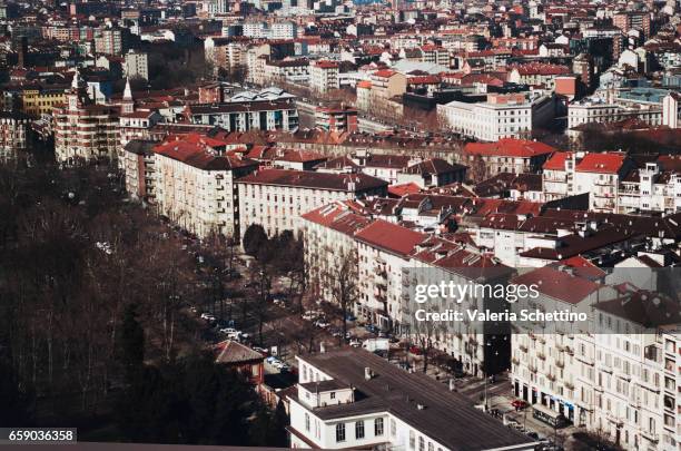 view of torino, italy, from top of mole antonelliana. - struttura edile - fotografias e filmes do acervo