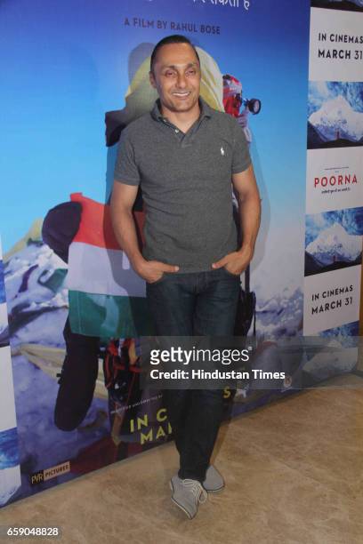 Bollywood actor and producer Rahul Bose during the screening of film ‘Poorna: Courage Has No Limit’ on March 26, 2017 in Mumbai, India. The film is...