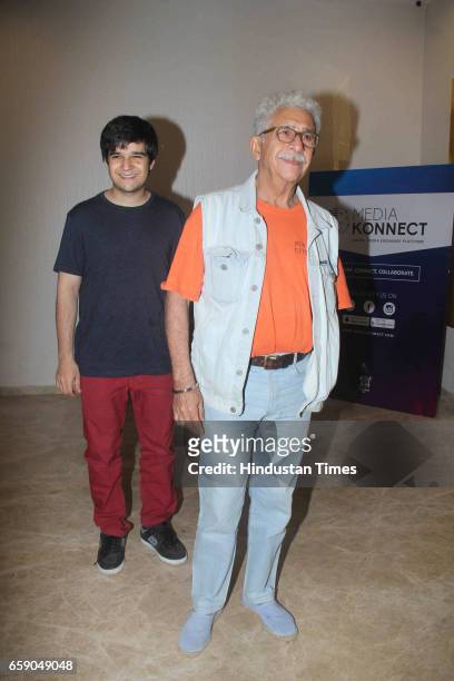 Bollywood actors Vivaan Shah and Naseeruddin Shah during the screening of film ‘Poorna: Courage Has No Limit’ on March 26, 2017 in Mumbai, India. The...