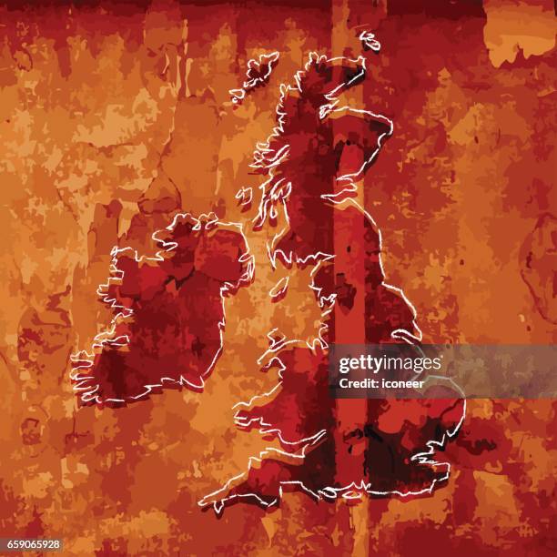 united kingdom scribbled red grunge map on wood background - square wood lattice stock illustrations