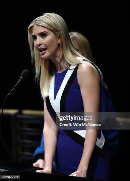 Ivanka Trump delivers remarks at the Smithsonian National Air and Space Museum during an event highlighting women who study Science, Technology,...