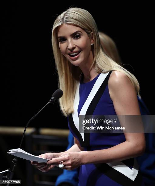 Ivanka Trump delivers remarks at the Smithsonian National Air and Space Museum during an event highlighting women who study Science, Technology,...