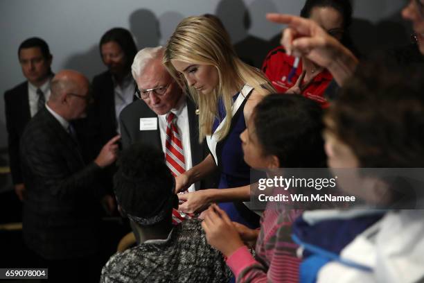 Ivanka Trump greets female students highlighting the study of Science, Technology, Engineering and Mathematics while touring The Smithsonian Air and...